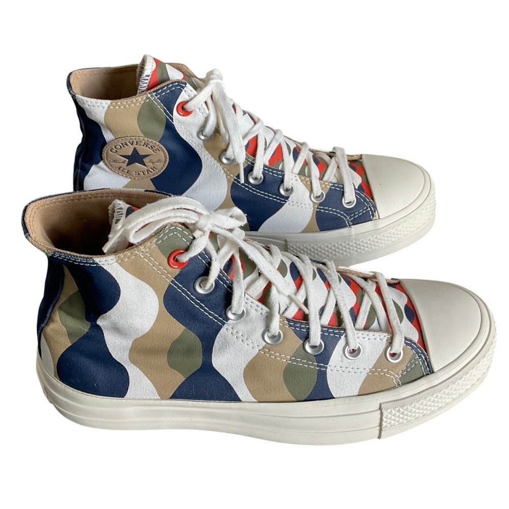 Converse Chuck Taylor All Star High Top A04301C Wavy‎ Camo Navy Tan Womens 10